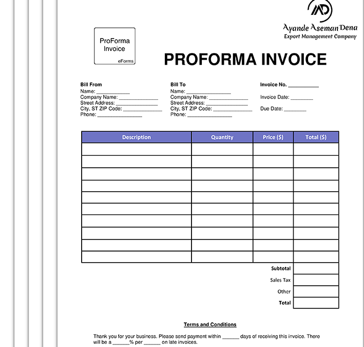 نمونه پیش فاکتور یا پروفرما